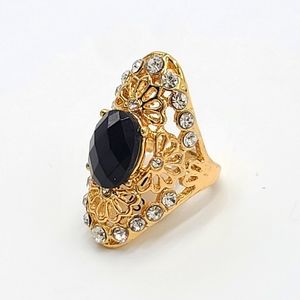 Classic Marquis Onyx Gold Tone Statement Ring